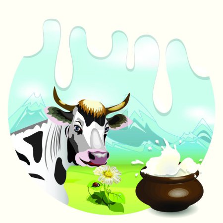 Illustration for Cow with milk, vector simple design - Royalty Free Image