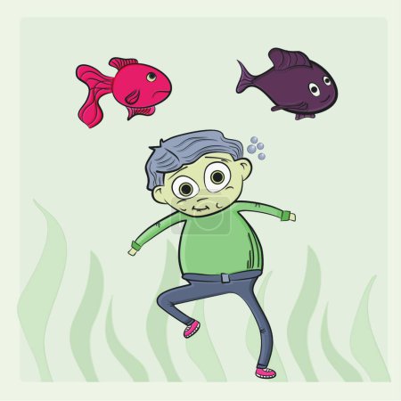 Téléchargez les illustrations : Illustration vectorielle moderne Kid Swim - en licence libre de droit