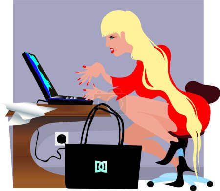 Téléchargez les illustrations : Femme dans le bureau, vecteur design simple - en licence libre de droit