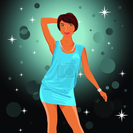 Ilustración de Linda chica bailando en vestido - Imagen libre de derechos