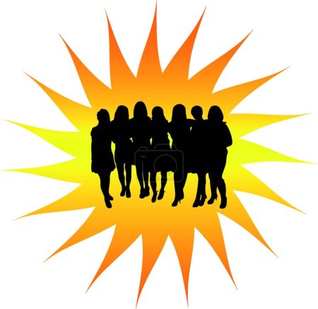 Téléchargez les illustrations : Silhouette de groupe femme, illustration vectorielle graphique - en licence libre de droit