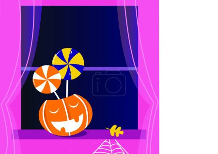 Ilustración de Cabeza de calabaza o Jacks o 'lantern, Candy, Ventana - Imagen libre de derechos