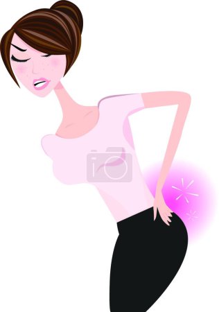 Ilustración de Mujer de oficina con dolor de espalda, ilustración vectorial gráfica - Imagen libre de derechos