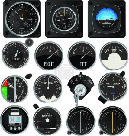 Illustration for Aircraft instruments collection, graphic vector illustration - Royalty Free Image