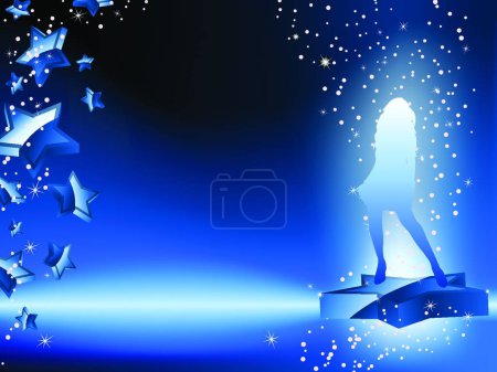 Illustration for Girl Dancing on Star Blue Flyer, graphic vector illustration - Royalty Free Image