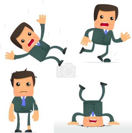 Illustration for Funny cartoon businessman in a dangerous situation - Royalty Free Image