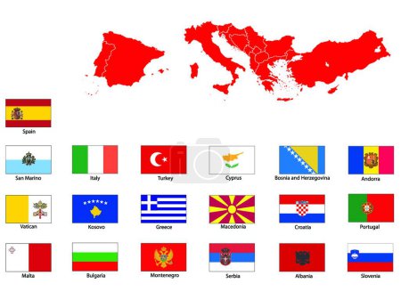 Ilustración de Banderas del Sur de Europa, ilustración vectorial gráfica - Imagen libre de derechos
