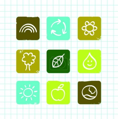Illustration for "School doodle nature and education icons isolated on white grid" - Royalty Free Image