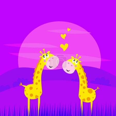 Illustration for "Two yellow african giraffes in love" colorful vector illustration - Royalty Free Image