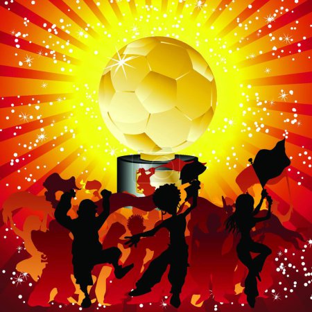 Ilustración de "Silueta de cuervo de fútbol con trofeo de oro." - Imagen libre de derechos