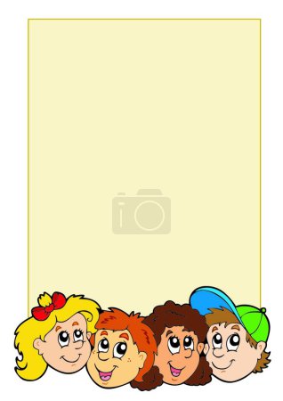 Téléchargez les illustrations : "Cadre avec divers visages d'enfants "illustration vectorielle colorée - en licence libre de droit