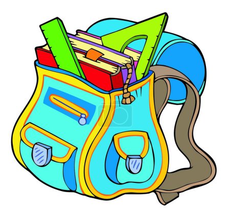 Illustration for "School bag with books" colorful vector illustration - Royalty Free Image