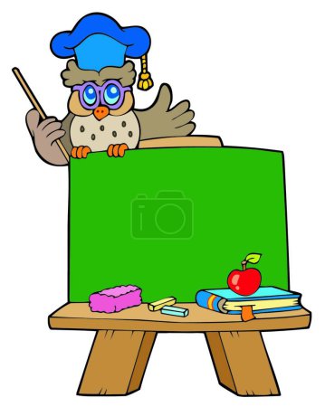 Illustration for "School chalkboard with owl teacher" colorful vector illustration - Royalty Free Image
