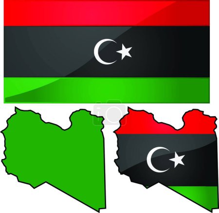 Téléchargez les illustrations : Carte et drapeau de Libye "illustration vectorielle colorée - en licence libre de droit