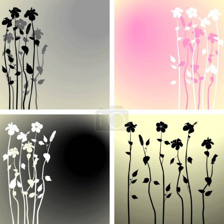 Ilustración de Conjunto con ilustración de flores, cubierta de fondo para espacio de copia, papel pintado de la tarjeta - Imagen libre de derechos