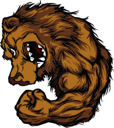 Ilustración de Dibujos animados del brazo de flexión de la mascota del oso, ilustración del vector - Imagen libre de derechos