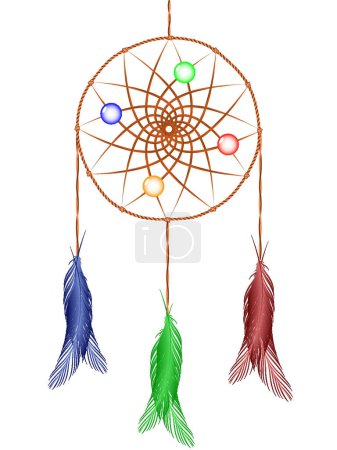 Illustration for "dream catcher against white" colorful vector illustration - Royalty Free Image