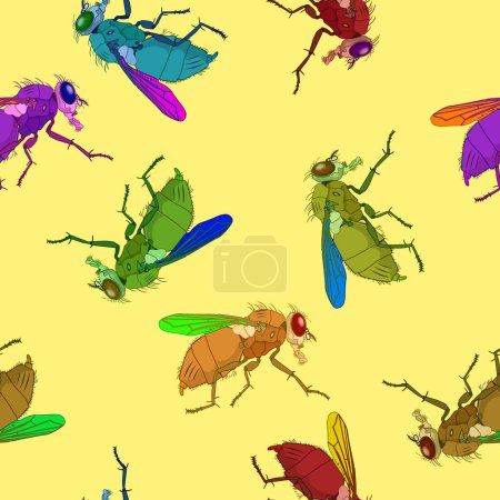 Téléchargez les illustrations : "mouches motif "illustration vectorielle colorée - en licence libre de droit