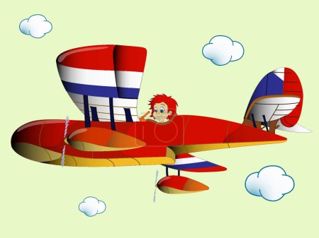 Illustration for "kid flying airplain" colorful vector illustration - Royalty Free Image