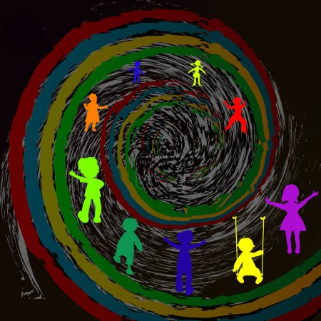 Téléchargez les illustrations : "Enfants et temps spirale "illustration vectorielle colorée - en licence libre de droit