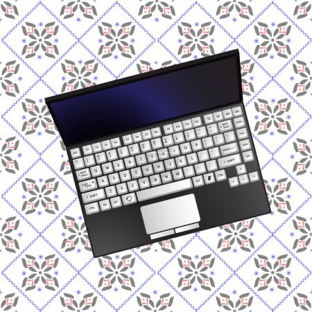 Illustration for "laptop over flowerish texture" colorful vector illustration - Royalty Free Image