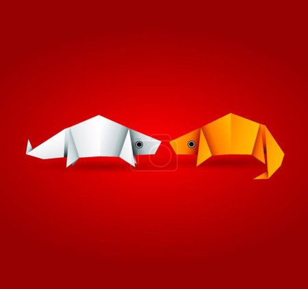 Téléchargez les illustrations : Origami couple caméléon, illustration vectorielle - en licence libre de droit
