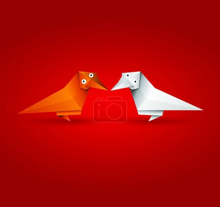 Téléchargez les illustrations : Origami Couple Oiseaux, illustration vectorielle simple - en licence libre de droit
