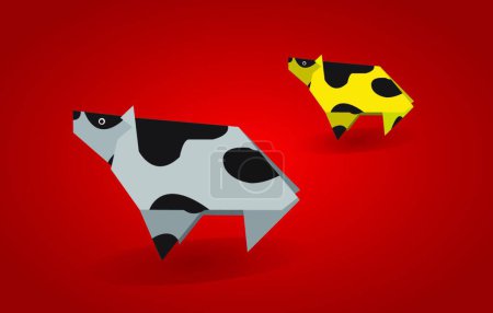 Téléchargez les illustrations : Origami Vaches, illustration vectorielle élégante - en licence libre de droit