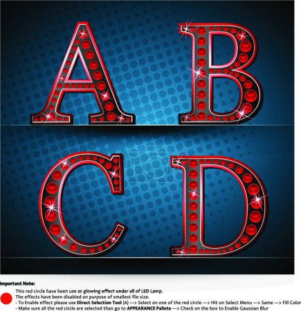 Illustration for Set Red Letters With LED Lamp - Royalty Free Image