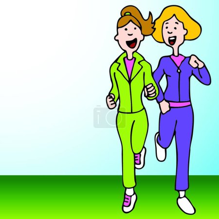 Téléchargez les illustrations : Deux femmes Jogging illustration vectorielle - en licence libre de droit
