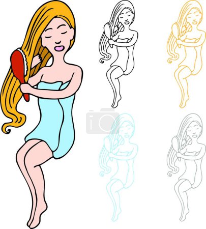 Illustration for Girl Brushing Hair vector illustration - Royalty Free Image