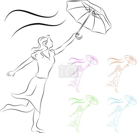 Illustration for "Woman Holding Umbrella" colorful vector illustration - Royalty Free Image