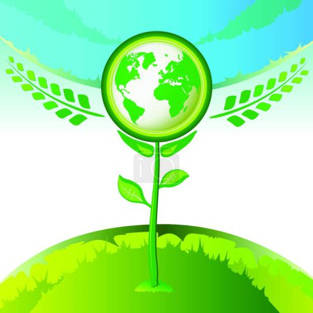 Téléchargez les illustrations : "Eco Earth fleur "illustration vectorielle colorée - en licence libre de droit
