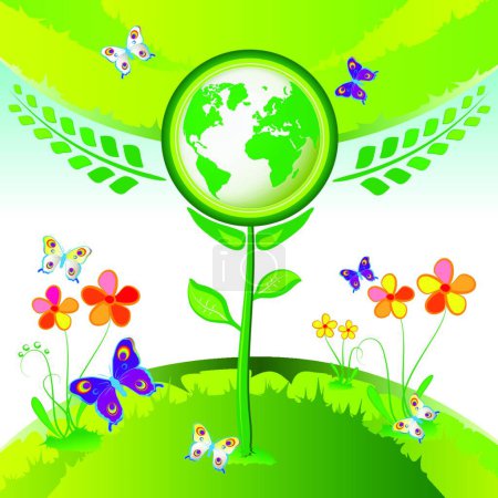 Téléchargez les illustrations : Illustration vectorielle Eco Earth fleurs - en licence libre de droit
