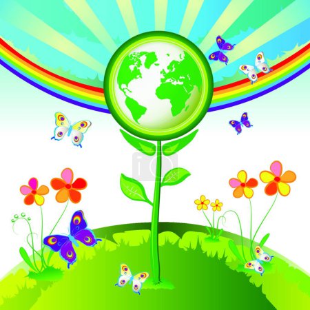 Téléchargez les illustrations : "Eco Earth fleurs "illustration vectorielle colorée - en licence libre de droit