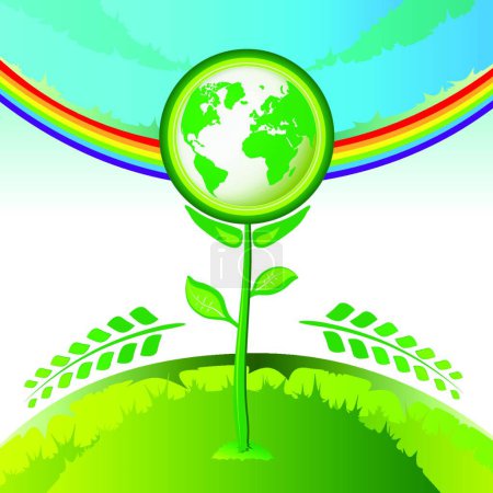 Téléchargez les illustrations : "Eco Earth fleur "illustration vectorielle colorée - en licence libre de droit