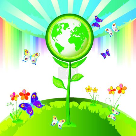 Illustration for "Eco Earth flowers" colorful vector illustration - Royalty Free Image