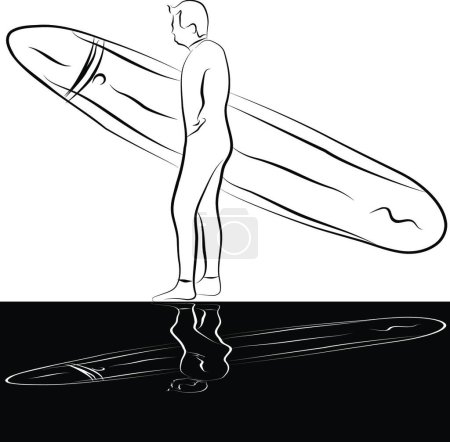 Illustration for "Surfer Line Drawing" colorful vector illustration - Royalty Free Image