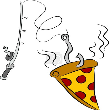 Téléchargez les illustrations : "Pizza Fishing Lure "illustration vectorielle colorée - en licence libre de droit