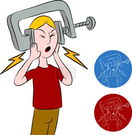 Illustration for "Headache Vice Man" colorful vector illustration - Royalty Free Image