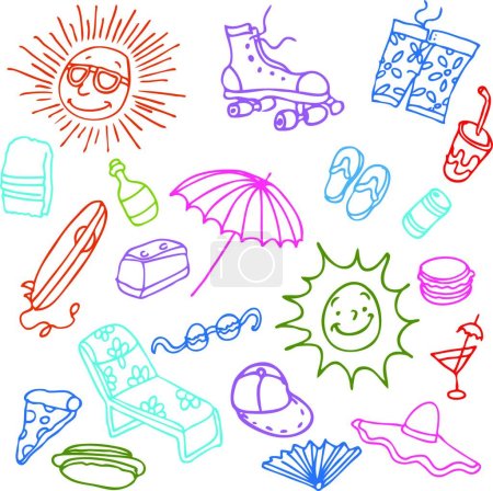 Téléchargez les illustrations : Summer Beach Objets, illustration vectorielle - en licence libre de droit