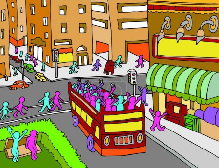 Ilustración de "City Tour Bus "colorido vector ilustración - Imagen libre de derechos