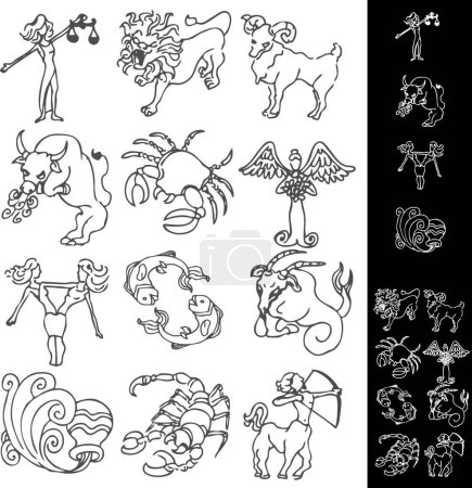 Téléchargez les illustrations : "Illustration vectorielle des dessins du zodiaque - en licence libre de droit