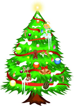 Illustration for Christmas tree decorated, graphic vector illustration - Royalty Free Image