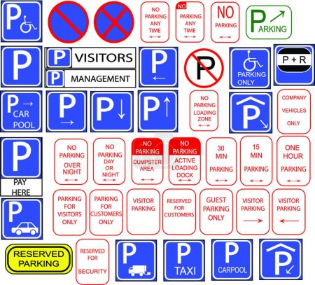 Ilustración de Varios signos de estacionamiento, ilustración de vectores de colores - Imagen libre de derechos