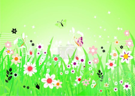Ilustración de Hermoso fondo de pradera primavera - Imagen libre de derechos