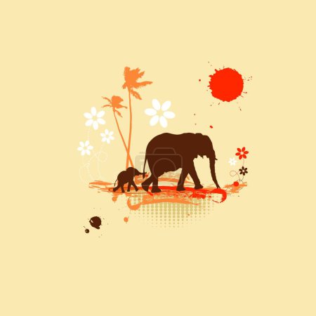 Téléchargez les illustrations : Famille des éléphants, illustration d'été - en licence libre de droit