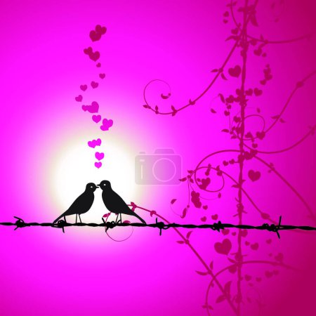 Téléchargez les illustrations : Amour, baisers d'oiseaux sur branche, illustration vectorielle graphique - en licence libre de droit
