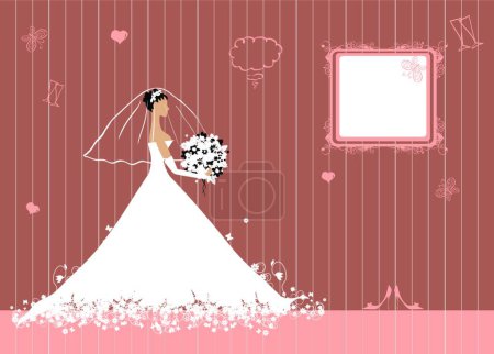Téléchargez les illustrations : Mariée belle avec bouquet, illustration vectorielle - en licence libre de droit