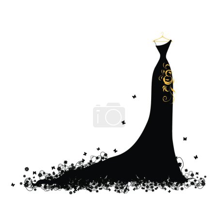 Illustration for Evening dress black on hangers, graphic vector illustration - Royalty Free Image